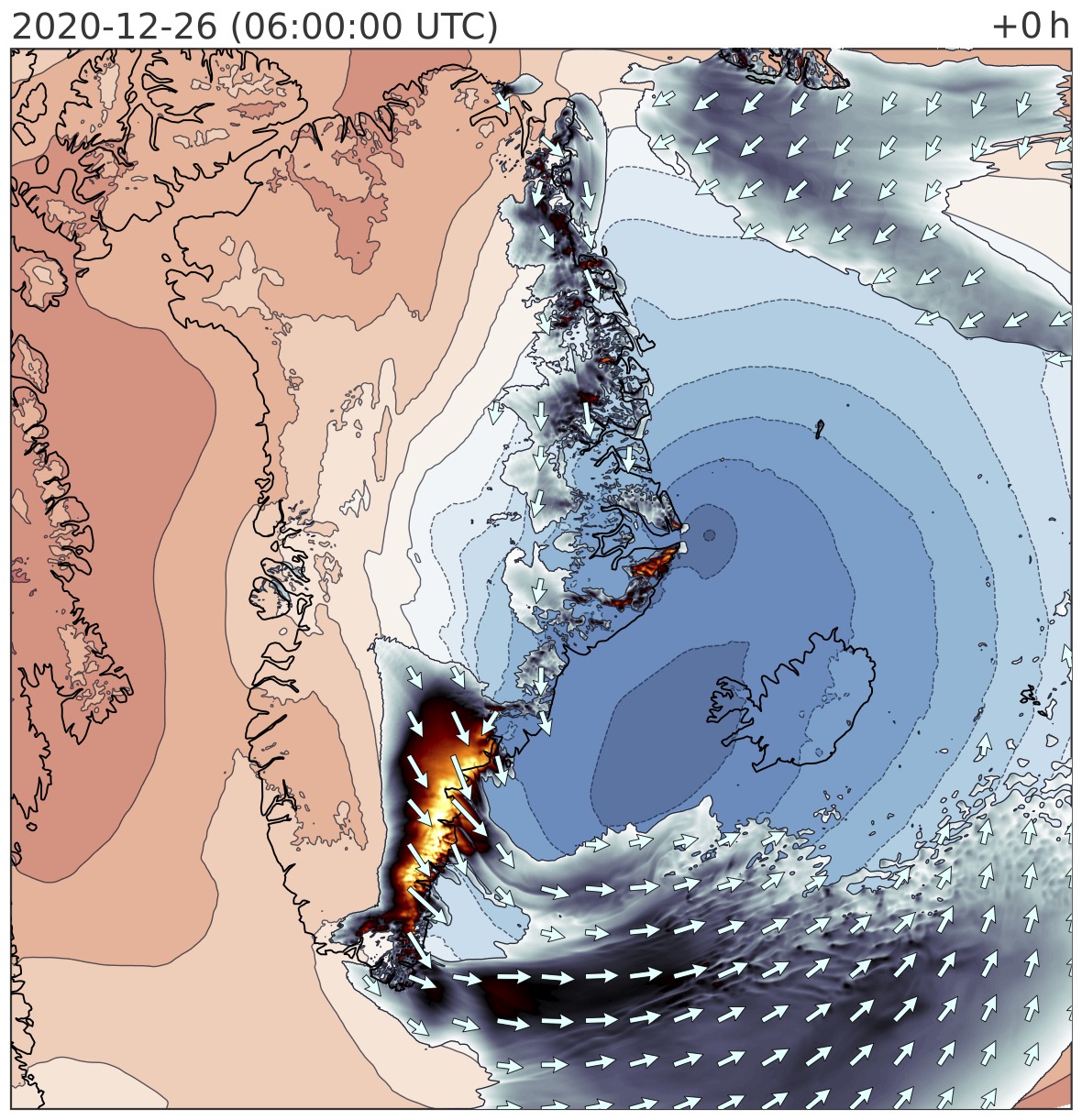 Katabatic storm in southeastern Greenland=